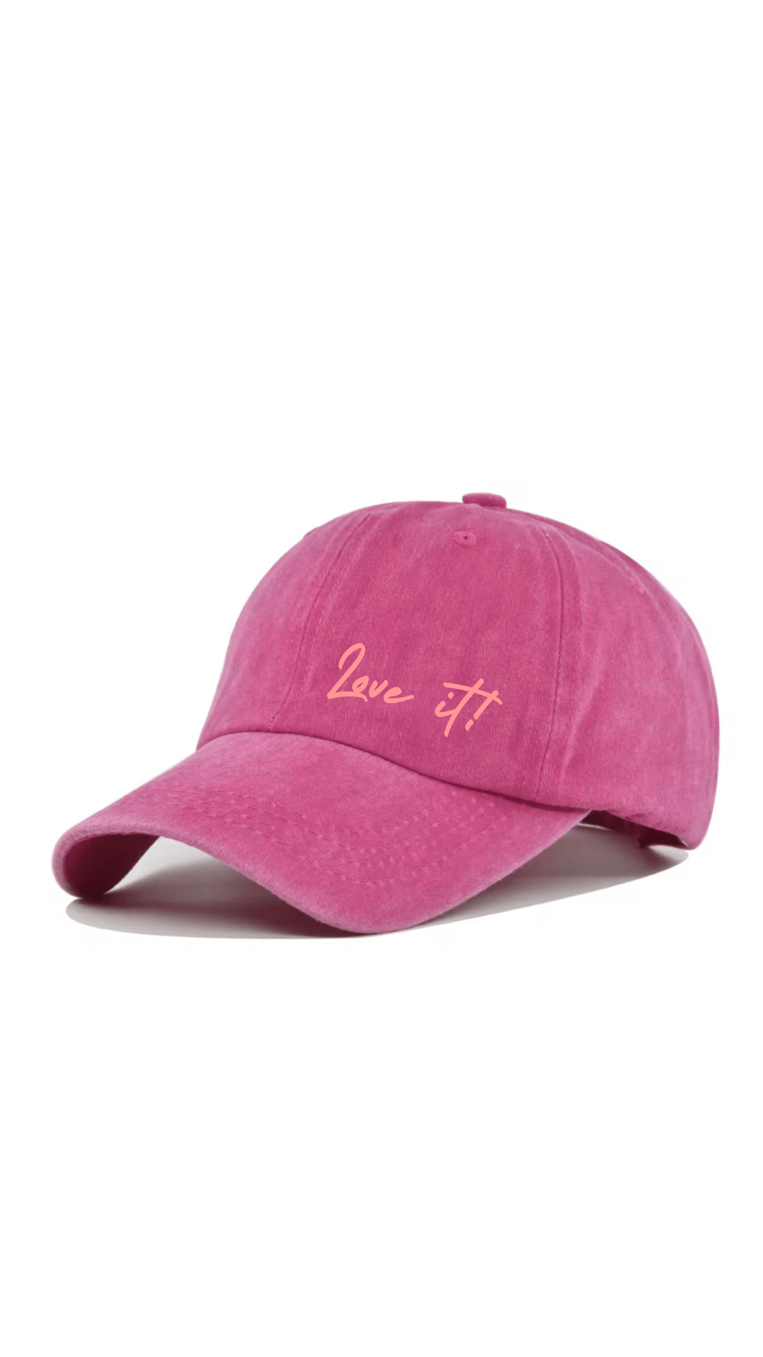 LEY! „Love it“-Kappe in Grün – Unisex-Kappe mit der Aufschrift „love it“ in gelber Schrift auf der Vorderseite gestickt.