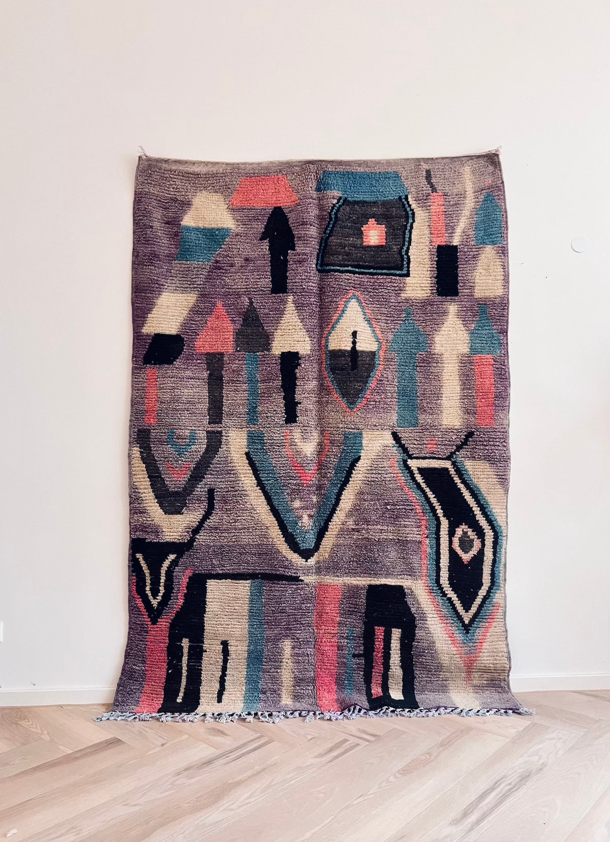 vintage Teppich Beni Ouarin aus Marokko. Handgeknüpfter Schurwollteppich