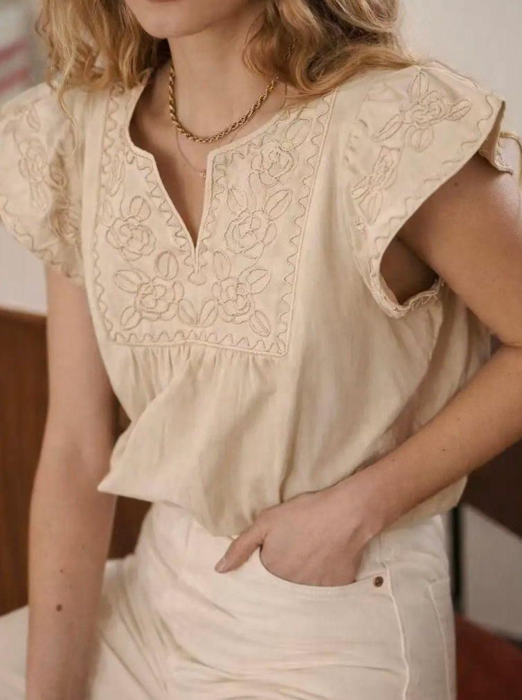 BESTICKTE BLUSE "OPHELIA" BEIGE