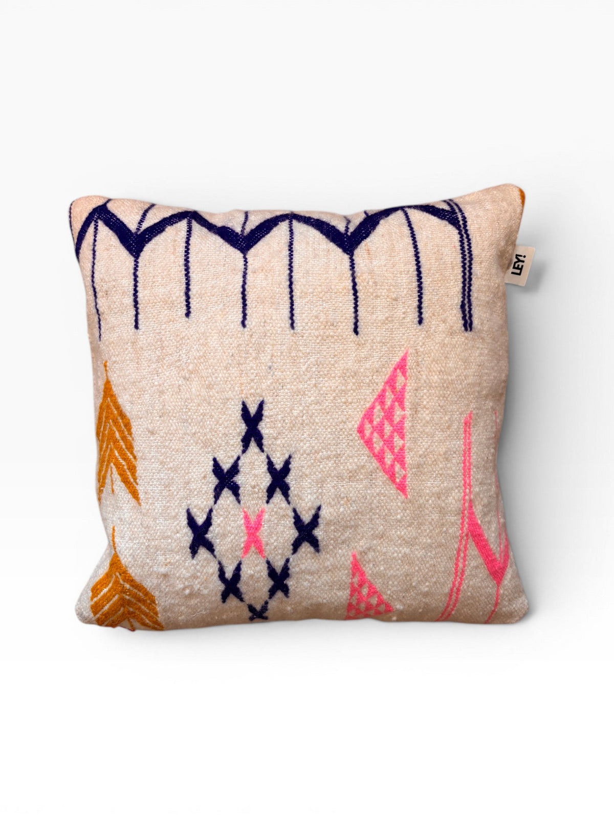 LEY! Kissen - Colorful Line 50x50 cm mit abstrakten geometrischen Mustern in Marine, Rosa und Gold auf Creme von LEY!.