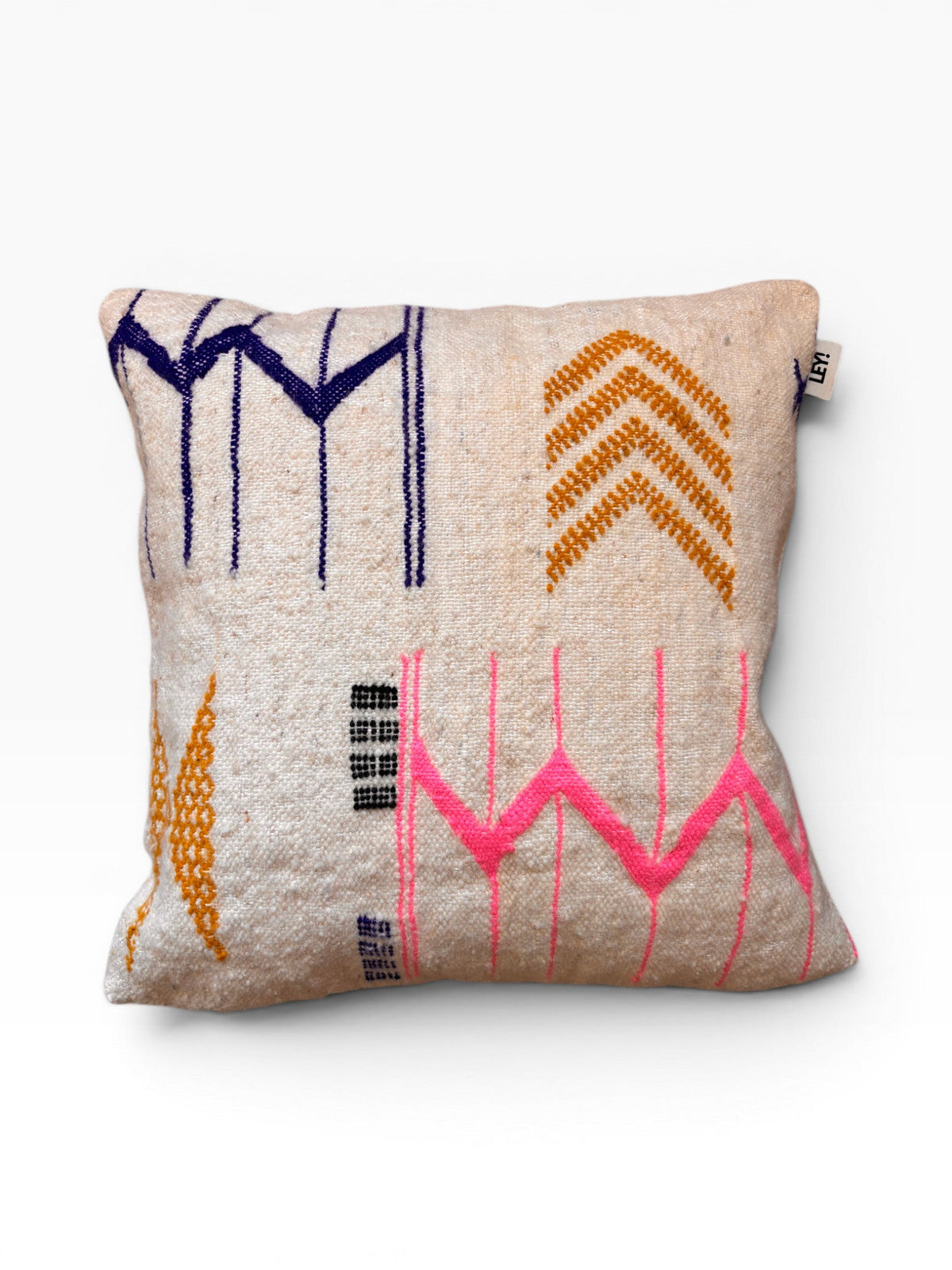LEY! Kissen - Colorful Line, 50x50 cm, abstraktes Muster in Navy, Gelb & Pink auf Beige von LEY!.