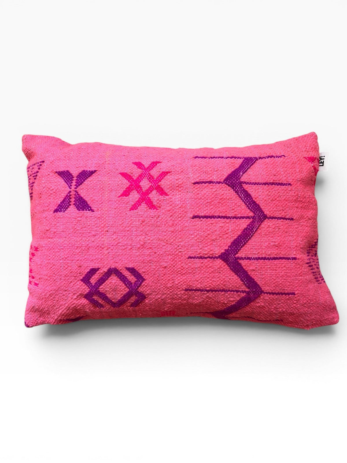 LEY! - Kissen - Bunte Linie PINK EDITION 40x60: Rechteckiges rosa Kissen mit bunten geometrischen Mustern.