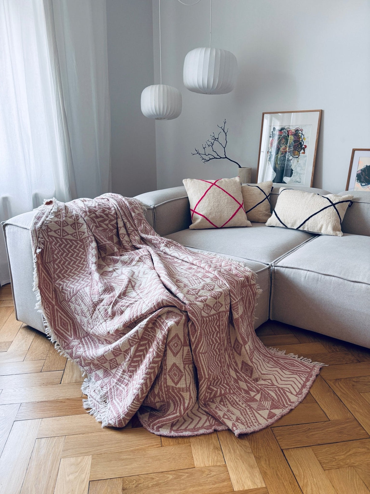 IKAT Musselin Decke - Altrosa - 1,50 x 2,40 m