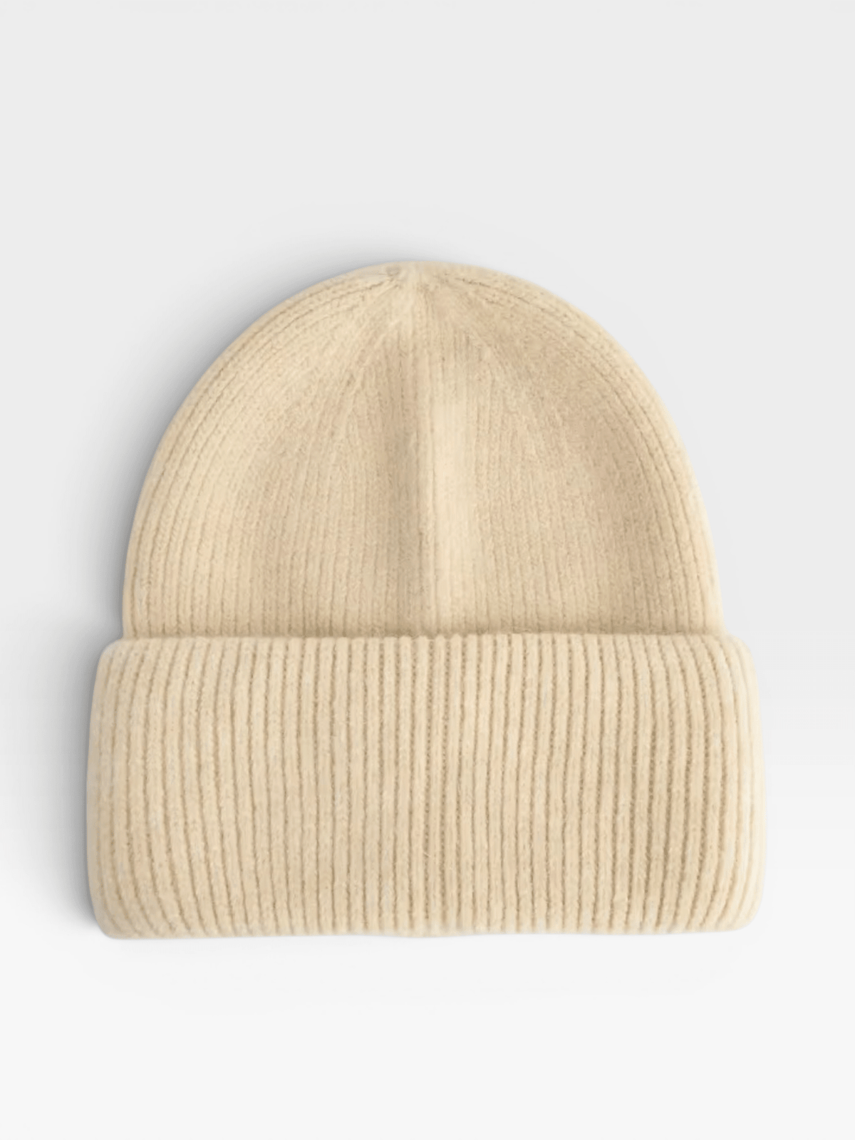 LEY! Wollmütze „Saha“ in Vanille: Cremefarbene Rippenstrickmütze mit Umschlag, Unisex-Beanie, ideal für einen gemütlichen Look.