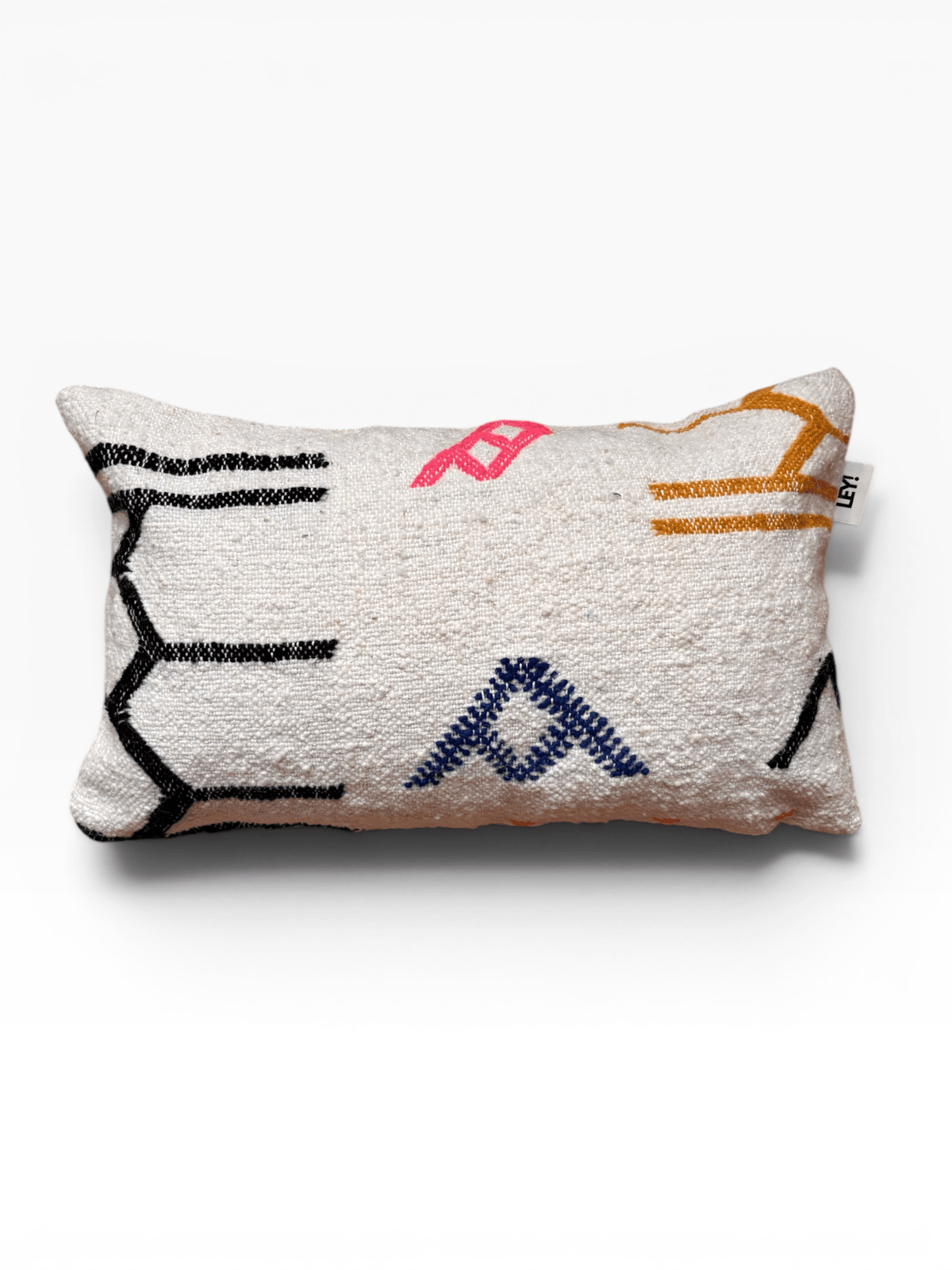 LEY! Kissen – Colorful Line, 30 x 50 cm, Schurwolle, handgefertigt, bunt bestickt, mit Etikett.