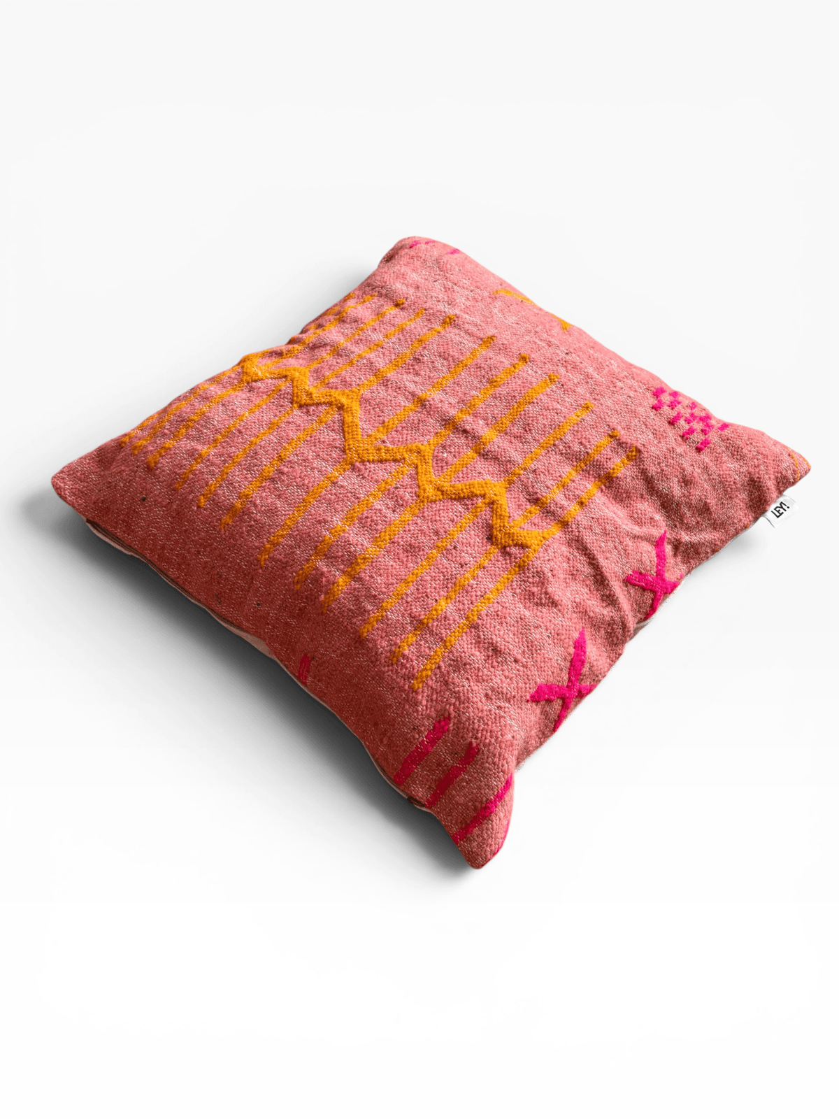 LEY! Kissen – Colorful Line, Terracotta-Edition, 50 x 50, quadratisches Kissen aus Schurwolle mit geometrischen Mustern.