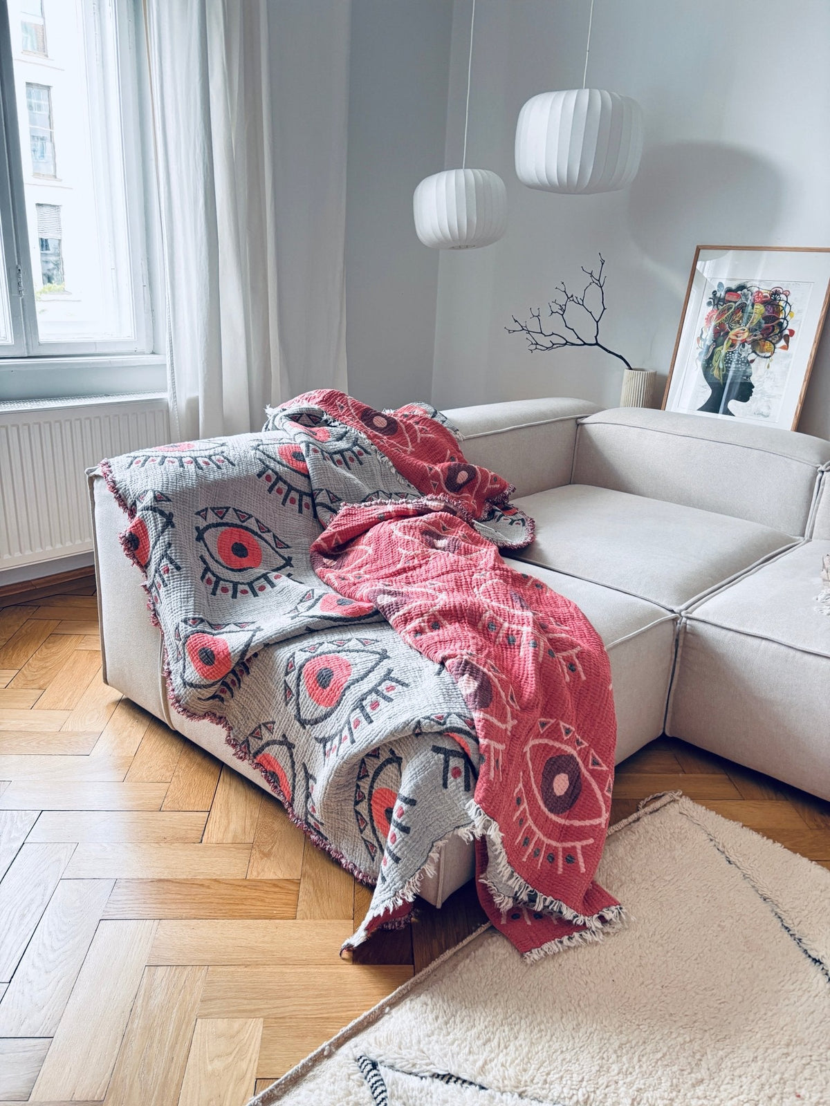 VISION Musselin Decke - Koralle-Blau -  2,20 x 2,50 m