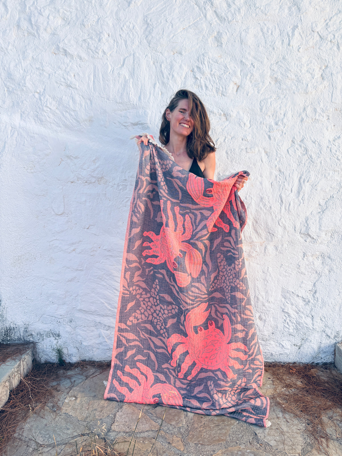 STRANDHANDTUCH - BADETUCH - 'RIVA' - PINK/NAVY