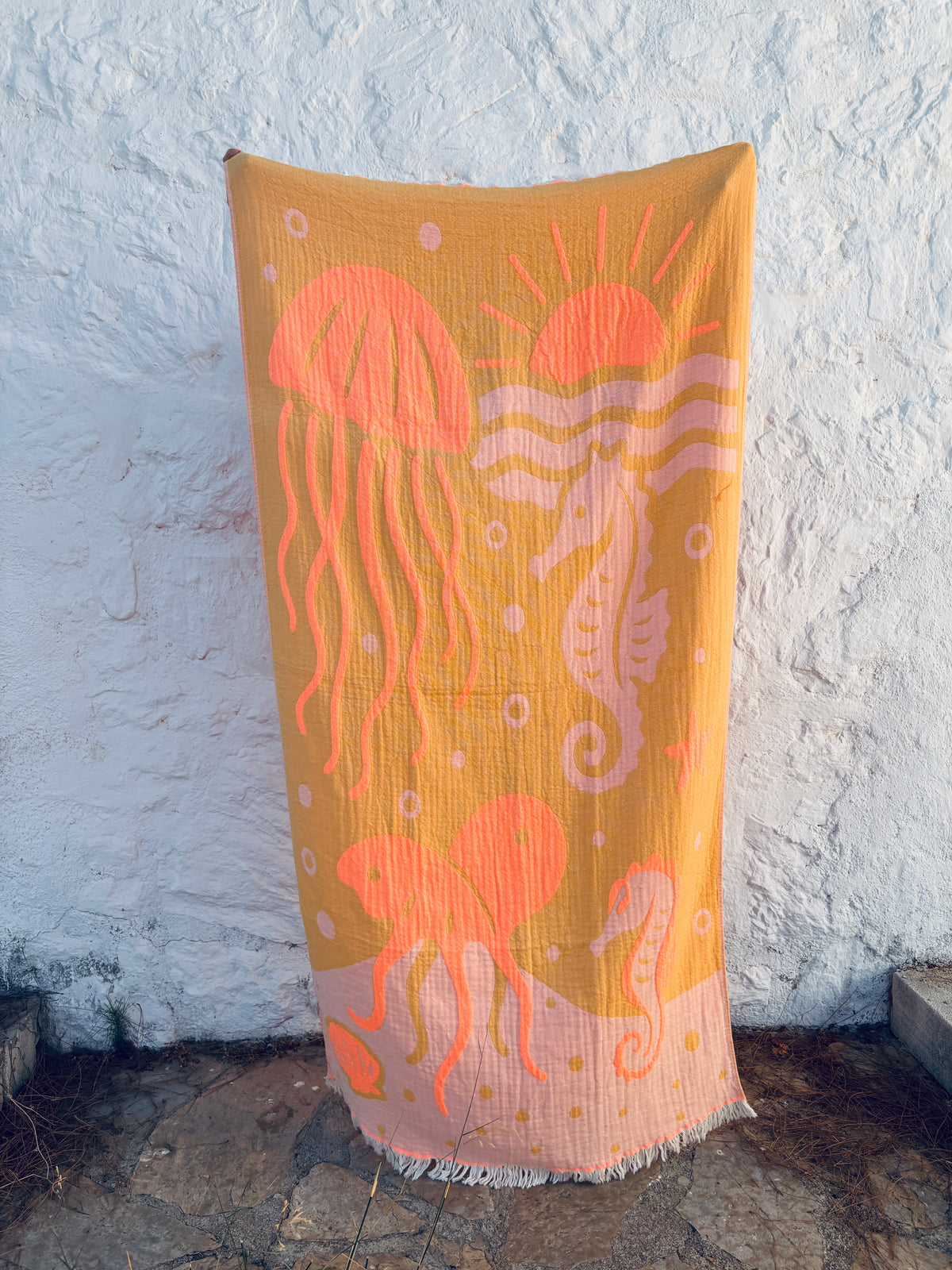 STRANDHANDTUCH - BADETUCH - 'RIVA' PEACH/GELB