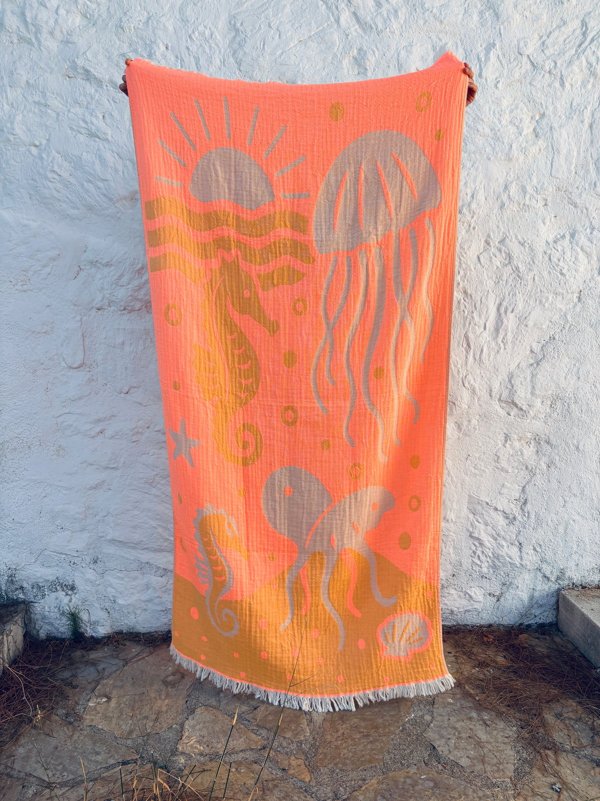 STRANDHANDTUCH - BADETUCH - 'RIVA' PEACH/GELB