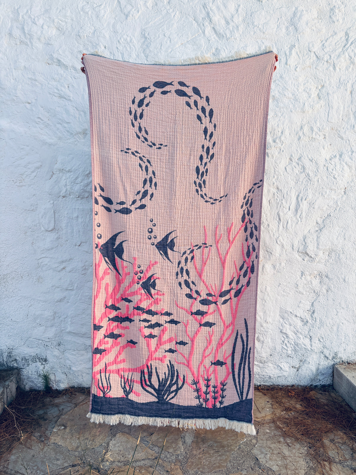 STRANDHANDTUCH - BADETUCH - 'RIVA' - PINK/NAVY