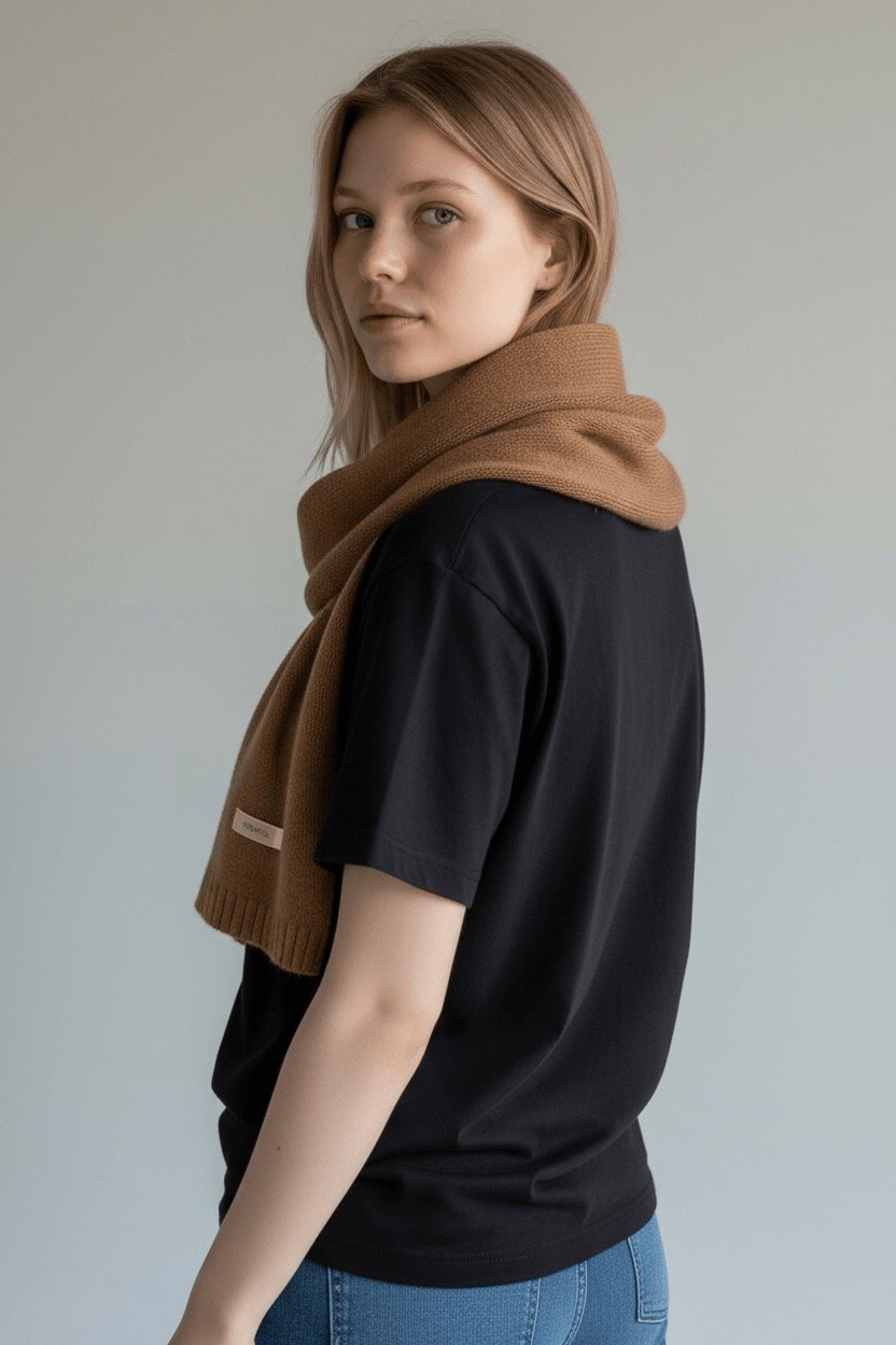 Merino-Wollschal 'NURA' - Nussbraun