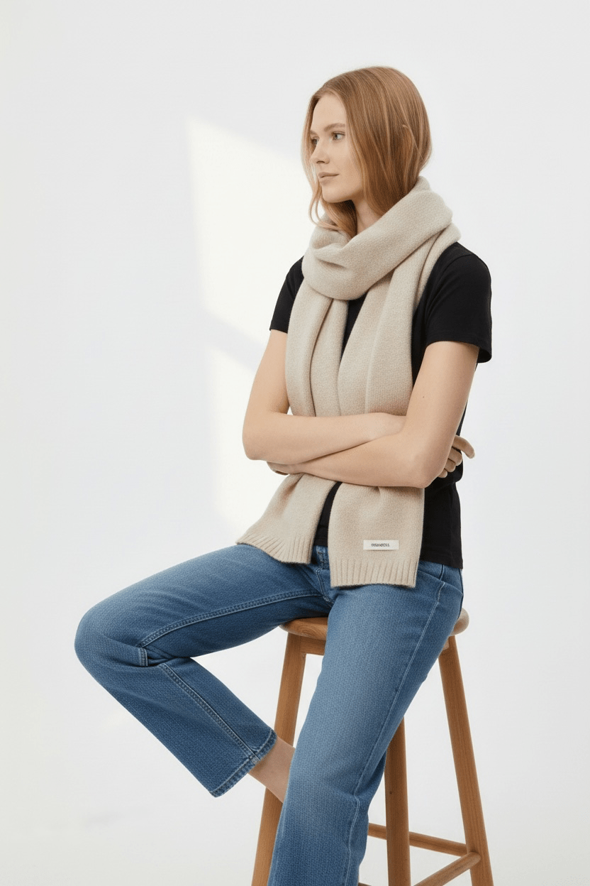 Merino-Wollschal 'NURA' - Creme