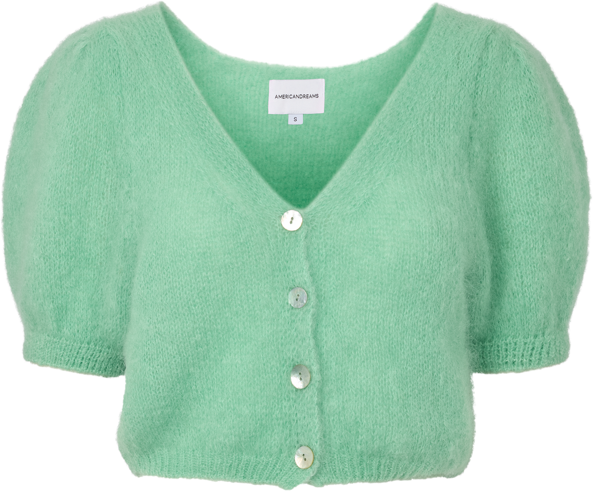 Strickjacke aus Mohairmischung in Hellgruen. Zu kaufen bei The danish girl in Muenchen 